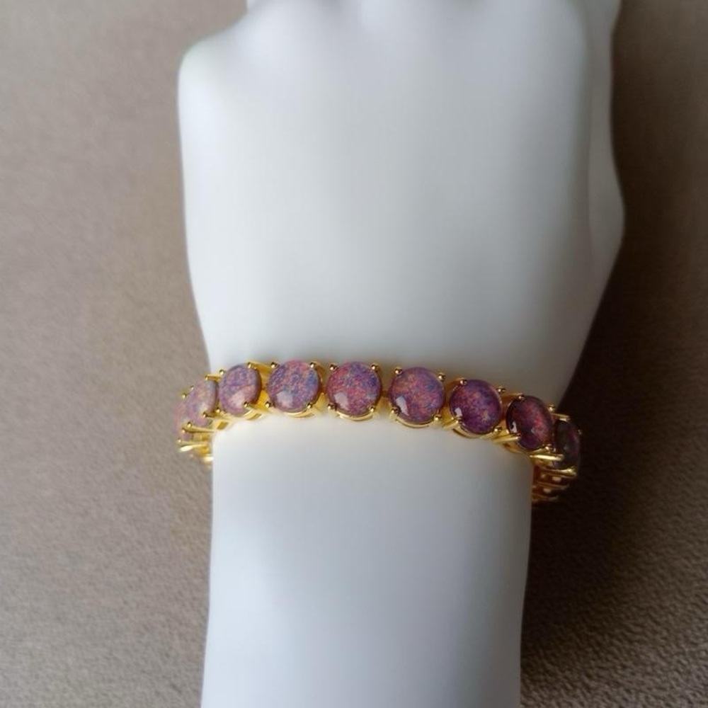 Gold Vermeil Black Opal Tennis Bracelet - 925 Silver - Perfect Birthday Gift